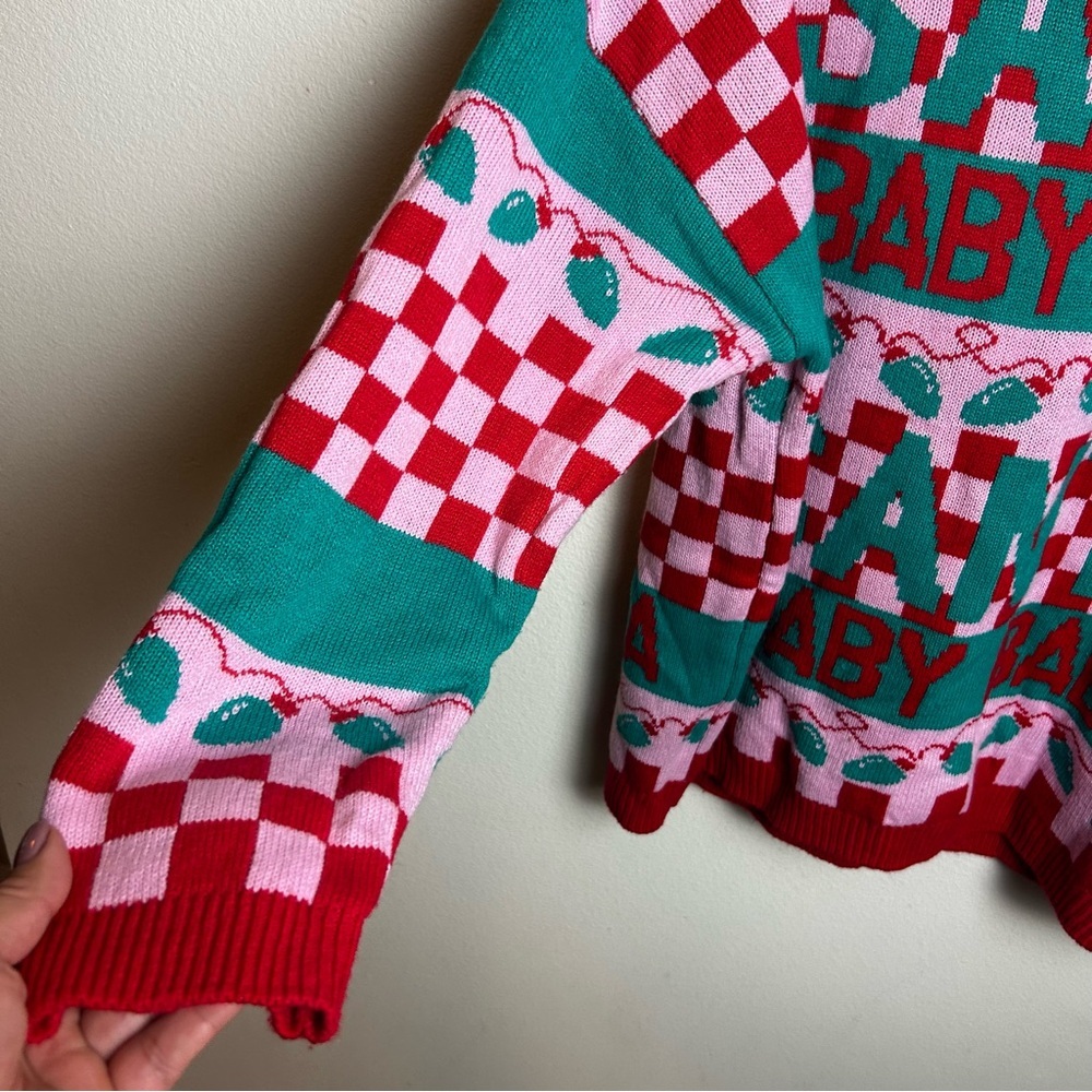 Santa Baby pink and red checkered Christmas sweater by Grayson Threads size: XL - Picture 6 of 9